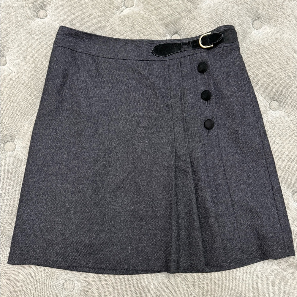 Milly Charcoal Gray Mini Skirt with Side Buttons & Belt